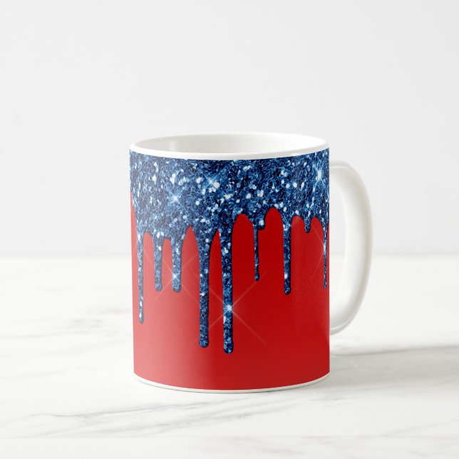 Americana Red Blue Glitter Drip Coffee Mug (Front Right)