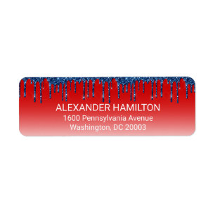 Americana Red Blue Glitter Drip Return Address
