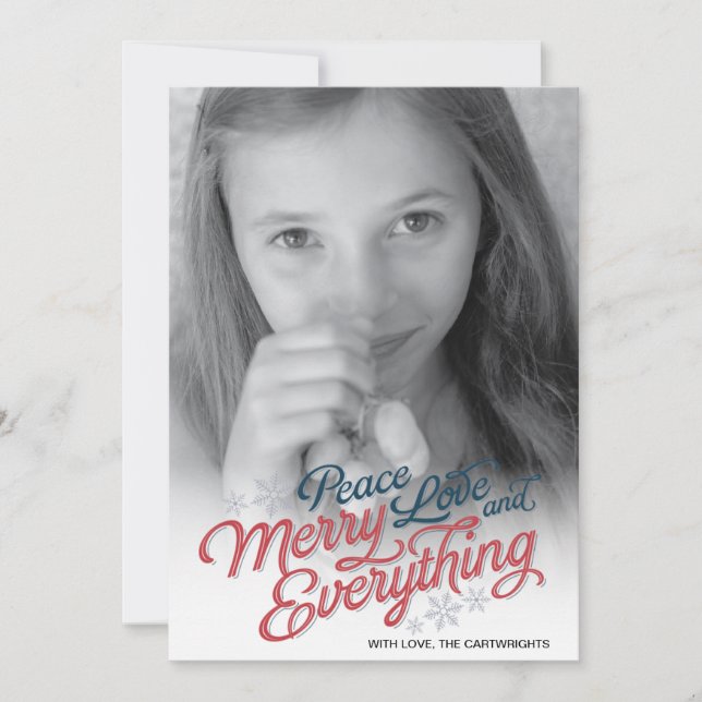 Americana Red Ribbon Script Holiday Photo Card (Front)