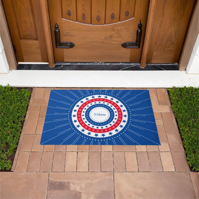 Americana Red, White, and Blue Stars Welcome Doormat (Outdoor)