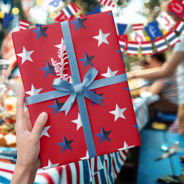 Americana Red White Blue Stars And Stripes Wrapping Paper Sheet (Creator Uploaded)