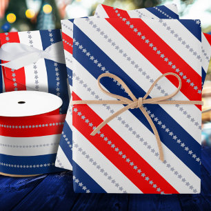Americana Red White Blue Stars & Stripes Wrapping Paper Sheet
