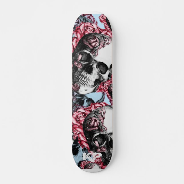 Americana Rose Skulls Skate Deck. Skateboard (Front)
