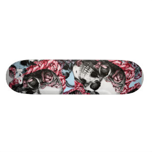 Americana Rose Skulls Skate Deck. Skateboard
