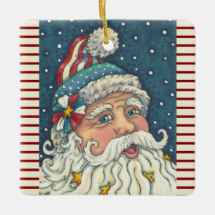 AMERICANA ST. NICK, CHRISTMAS HOLIDAY ORNAMENT Squ
