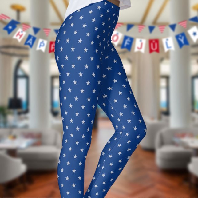 Americana Star Spangled Silver Stars On Navy 3 Leggings (Creator Uploaded)