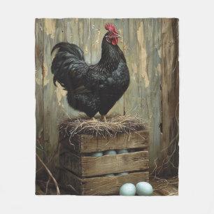 Americana Style Painting of a Black Hen Fleece Blanket