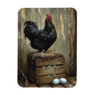 Americana Style Painting of a Black Hen Magnet