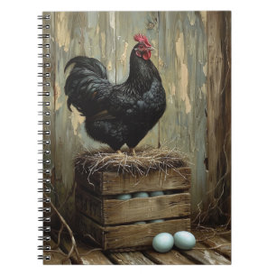 Americana Style Painting of a Black Hen Notebook