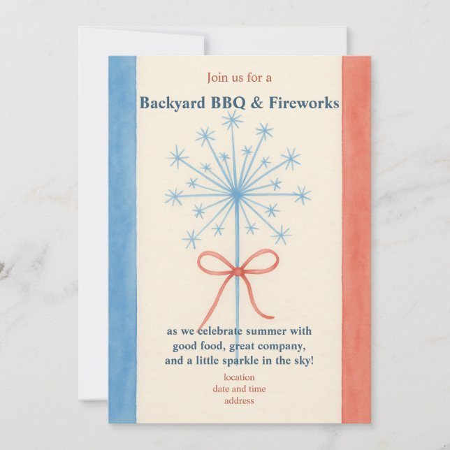 Americana Watercolor BBQ invitation  (Front)