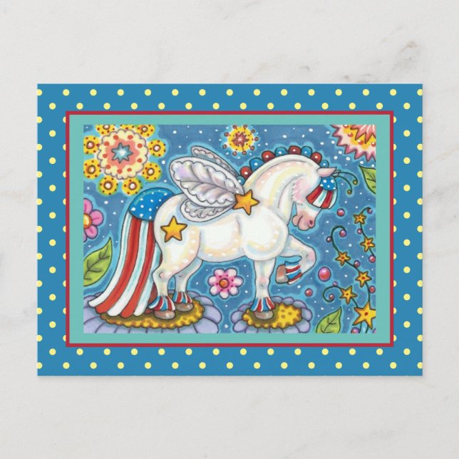 AMERICANA WHIMSYNICKER PATRIOTIC PONY Cute Fantasy Holiday Postcard (Front)