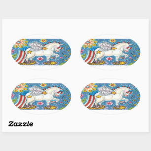 AMERICANA WHIMSYNICKER PATRIOTIC PONY Cute Fantasy Oval Sticker