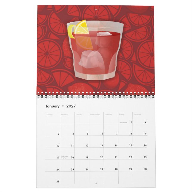 Americano cocktail calendar (Jan 2027)
