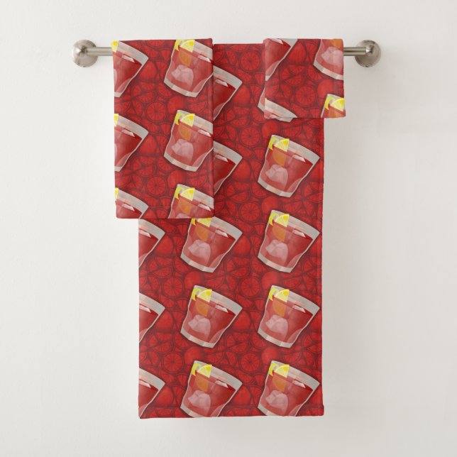 Americano Cocktail Pattern Bath Towel Set (Insitu)