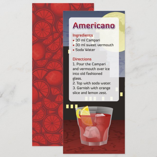 Americano Cocktail Recipe Invitation (Front/Back)