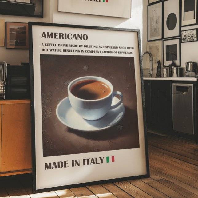 Americano Coffee Wall Art, Italian Espresso Drink Poster (Americano art)