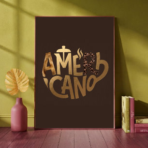 Americano Gold Typography Coffee Beans Art Poster