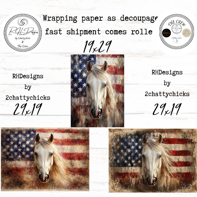 American's 250th Celebration Horses Flags Decoupag Wrapping Paper Sheet (Creator Uploaded)