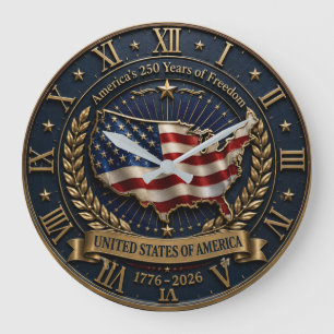 America's 250 Years of Freedom United States Map Large Clock