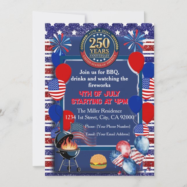 America's 250th Anniversary Party Invitation (Front)