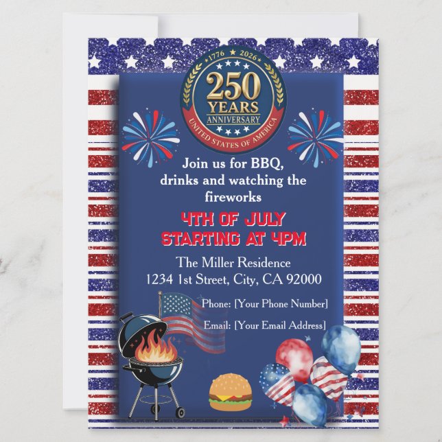 America's 250th Anniversary Party Invitation (Front)
