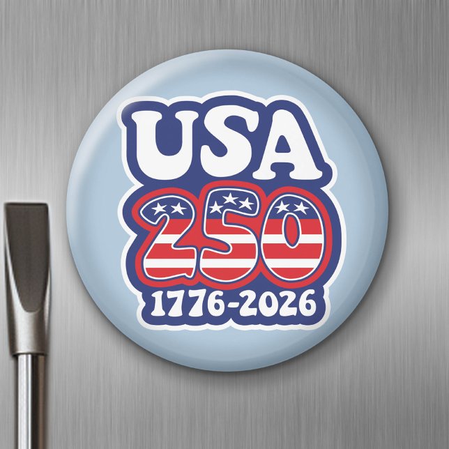 America's 250th Birthday - Groovy USA 250 Magnet (USA 250 - Celebrate America - American Revolution 250 Magnet)