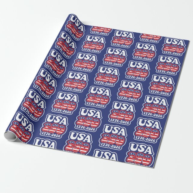 America's 250th Birthday - Groovy USA 250 Wrapping Paper (Unrolled)