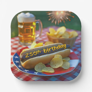 America's 250th Birthday Hot Dog  Paper Plate