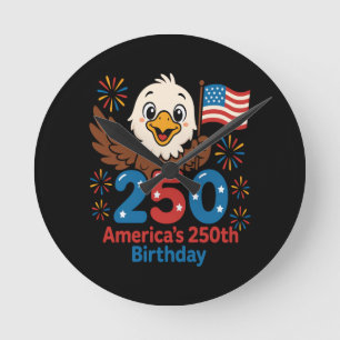 America's 250th Birthday - US Flag 250 Years Anniv Round Clock