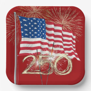 America's 250th Birthday With Sparklers Paper Plate