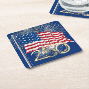 America's 250th Birthday With Sparklers Square Paper Coaster
