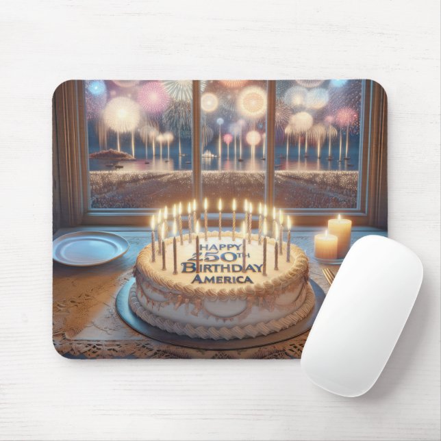 America's 250th Happy Birthday Cake Mouse Mat (With Mouse)