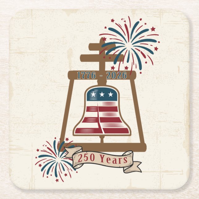 America's 250th Riverside Raincross Square Paper Coaster (Front)