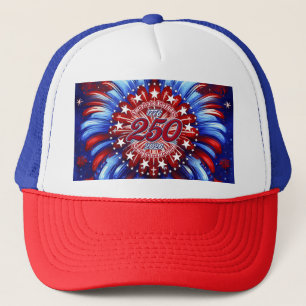 America's Birthday Semiquin Graphic RWB Fireworks Trucker Hat