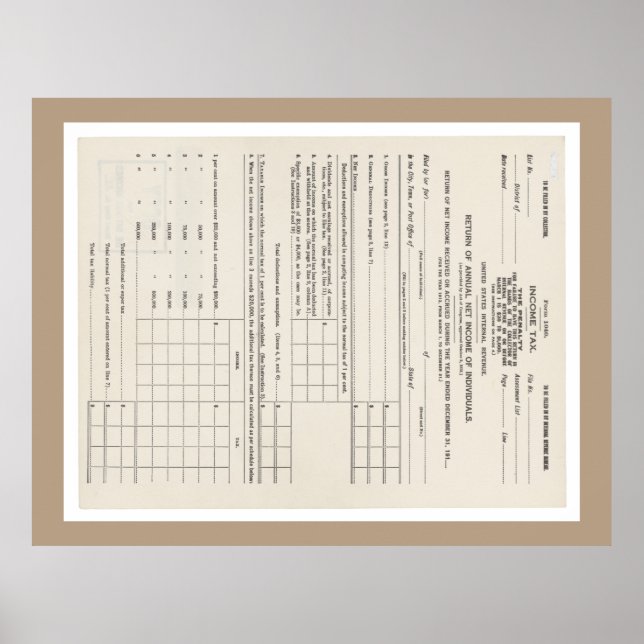 America's First Income Tax Form 1040 Poster (Front)