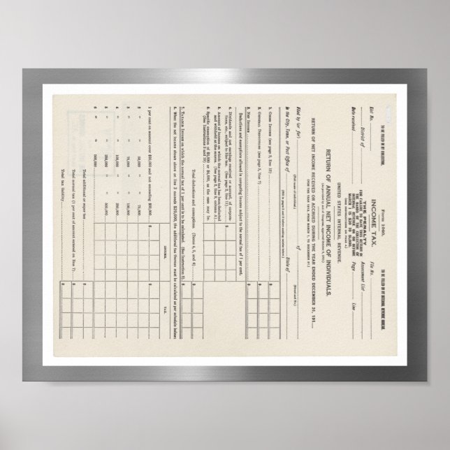 America's First Income Tax Form 1040 Poster (Front)