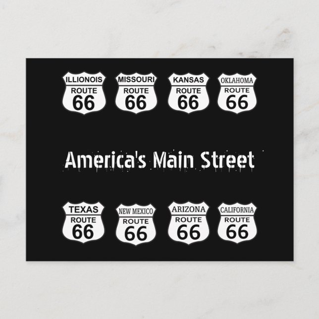 America's Main Street Route 66 Postcard (Front)