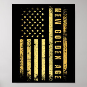 Americas New Golden Age Golden Colour Usa Flag Poster