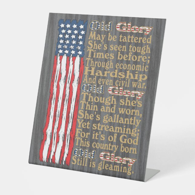 America's Old Glory Distressed Banner Poem Pedestal Sign (Front)
