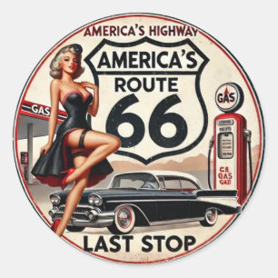 America's Route 66 Classic Round Sticker