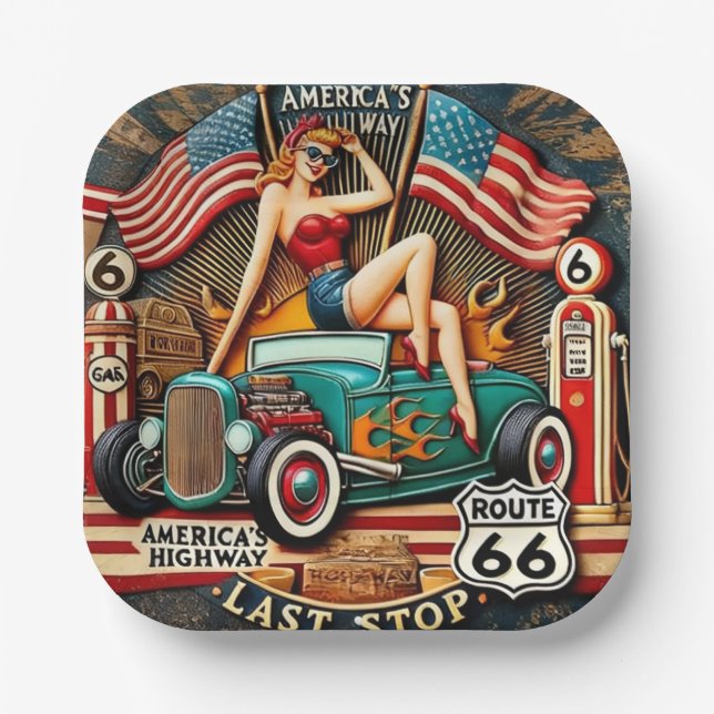 America's Route 66 Paper Plate (Front)