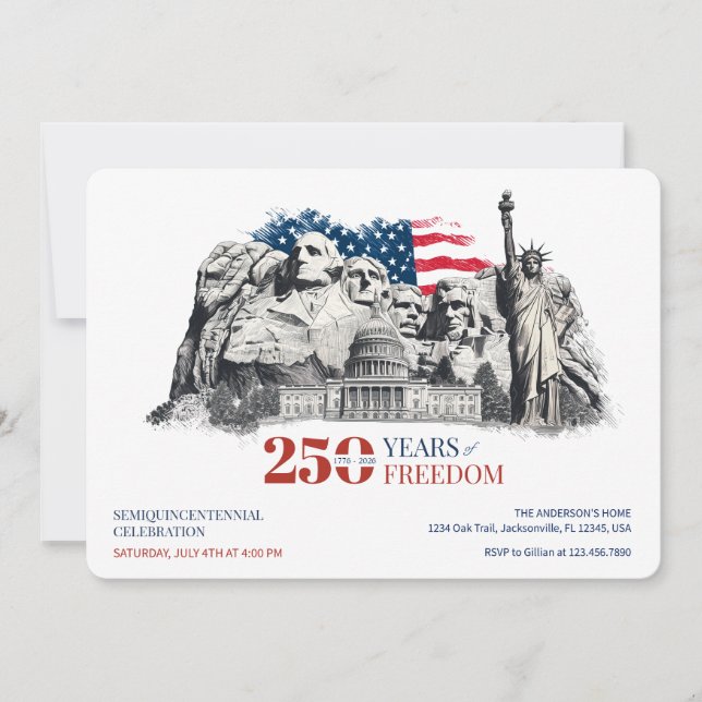 America's Semiquincentennial 250 Years of Freedom Invitation (Front)