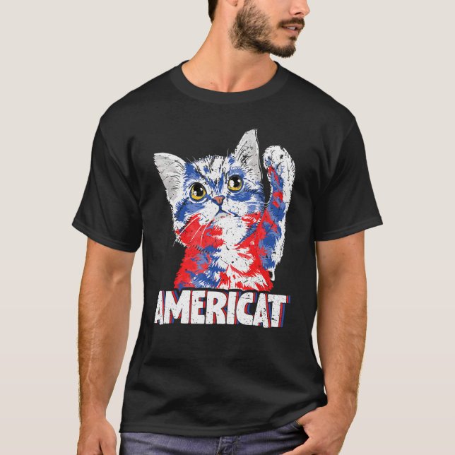 Americat 4th Of July Us Flag Shades Cat Apparel T-Shirt (Front)