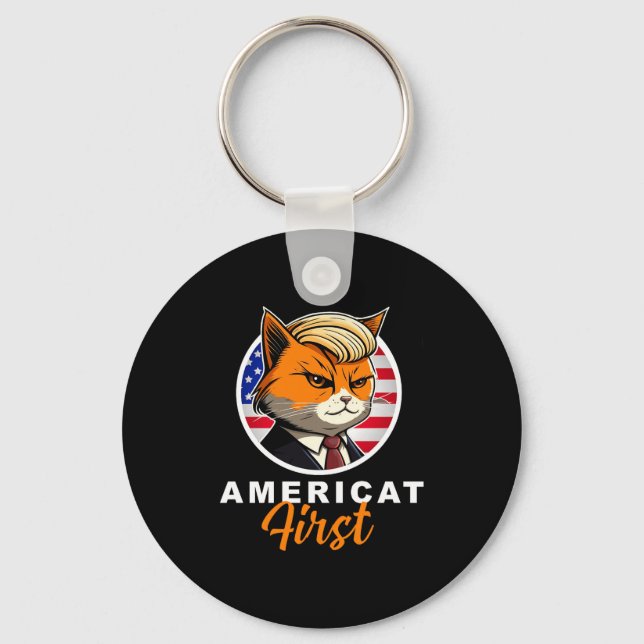 Americat First Funny Patriot America Cats Presiden Key Ring (Front)