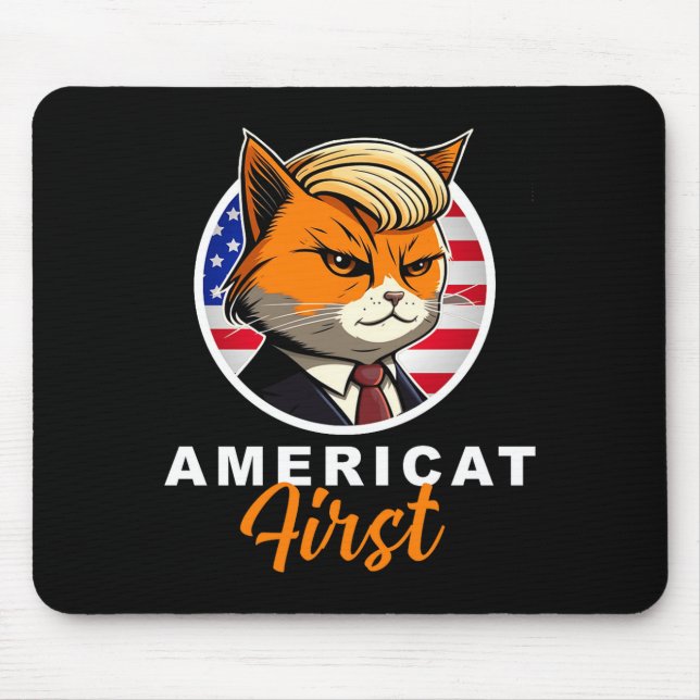 Americat First Funny Patriot America Cats Presiden Mouse Mat (Front)