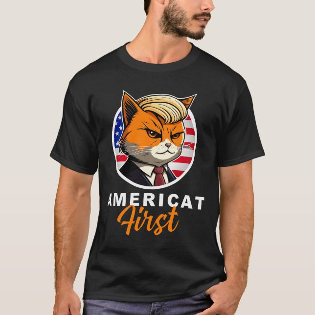 Americat First Funny Patriot America Cats Presiden T-Shirt (Front)