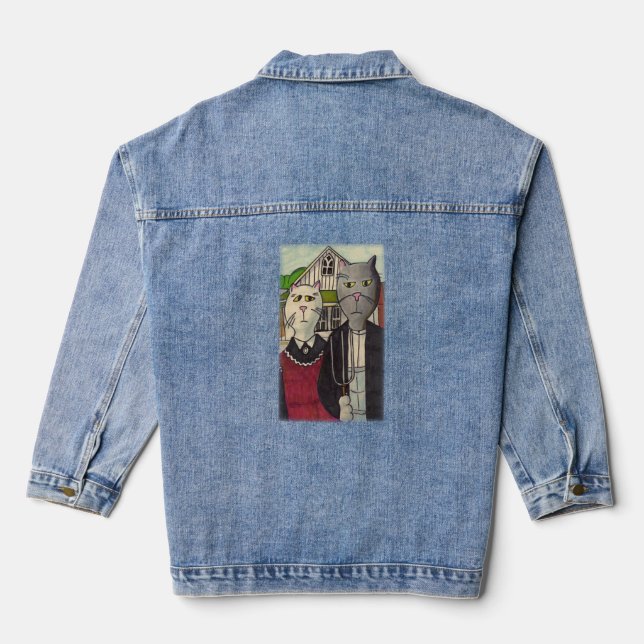 Americat Gothic Epic Cartoon Classic Cats Denim Jacket (Back)