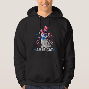Americat Kids 4th of July Gray Cat American Flag F Hoodie