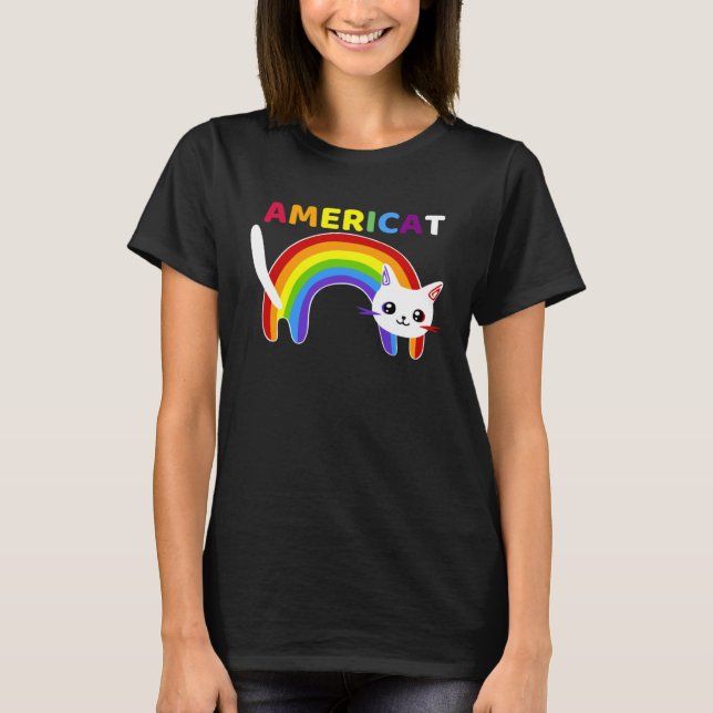 Americat LGBT Meowica Happyy Fourth of Julyy T-Shirt (Front)