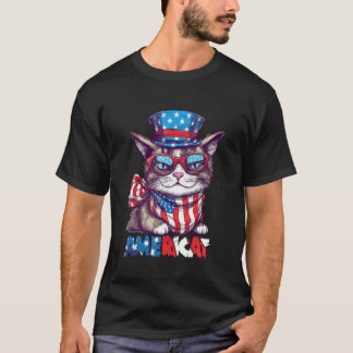 Americat USA Cute Cat  4th of July Men Women T-Shirt